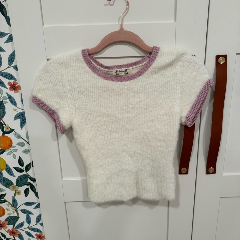 Mohair free people crew sweater, purple and cream free people
